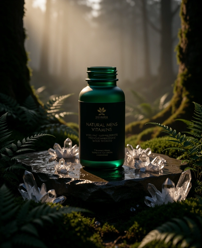 VitaMenner Premium Multivitamin Flasche in natürlicher Umgebung